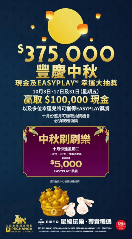 「大庄家」庆中秋送 $375,000现金还有大抽奖及刷刷乐-千博